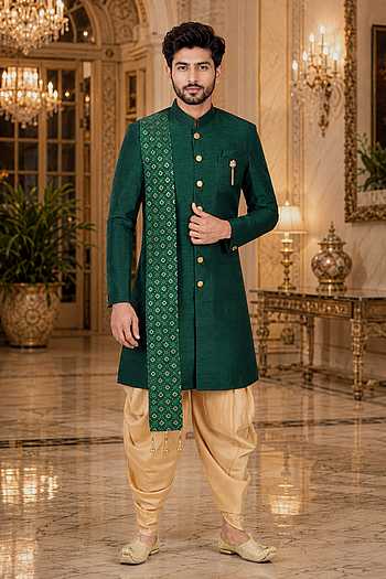 Draped Sherwani & Peshawari Pant Set