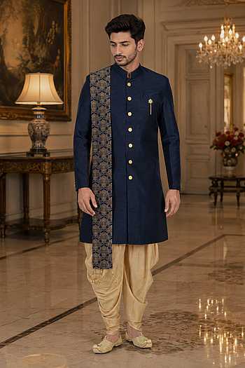 Draped Sherwani & Peshawari Pant Set