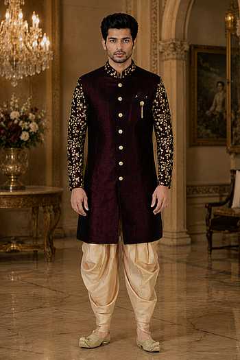 Velvet Sherwani Jacket & Peshawari Pant Set
