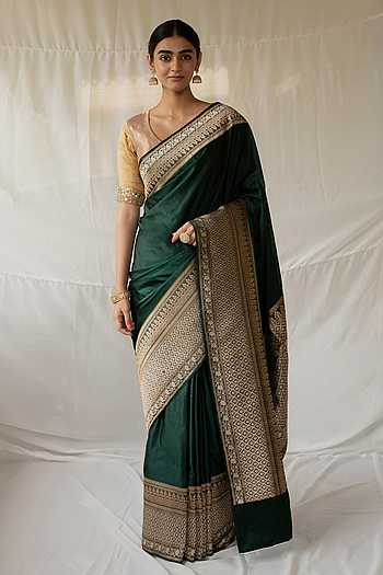 Gangaur Green Saree With Running Blouse