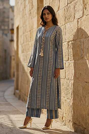 Denim Gota Embroidered Kurta & Pant Set