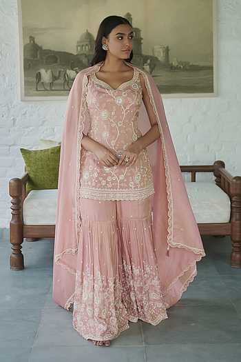 Floral Embroidered Kurta Gharara Set