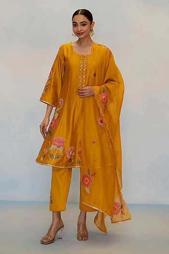 Gul Silk Chanderi Embroidered Anarkali Set