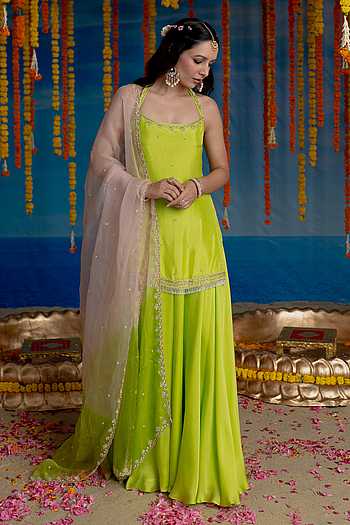 Citrine Halter Neck Kurta Flared Pant Set