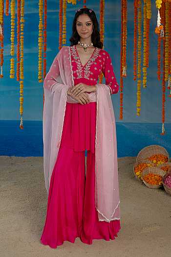 Cerise Embroidered Top Palazzo Set