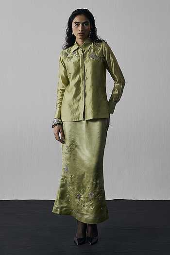 Abstract Embroidered Shirt & Skirt Set