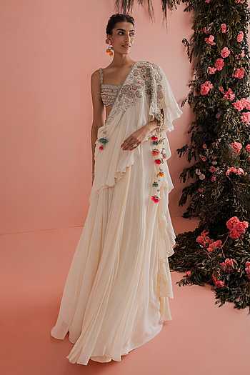 Laviza Pre Draped Saree With Embroidered Blouse