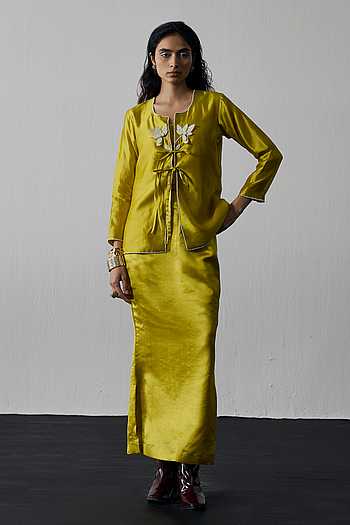 Twin Flower Embroidered Top & Skirt Set
