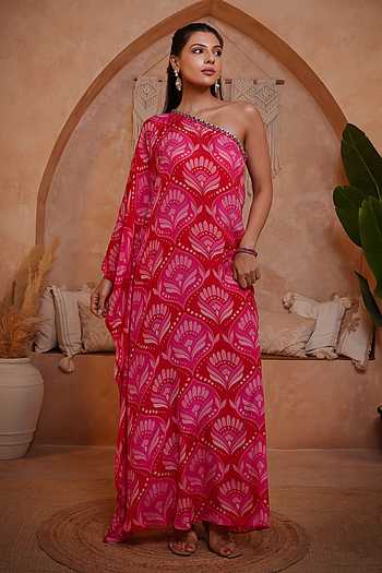 Ishq Red Fan Print Kaftan