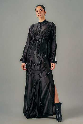 Embroidered Draped Dhoti Dress