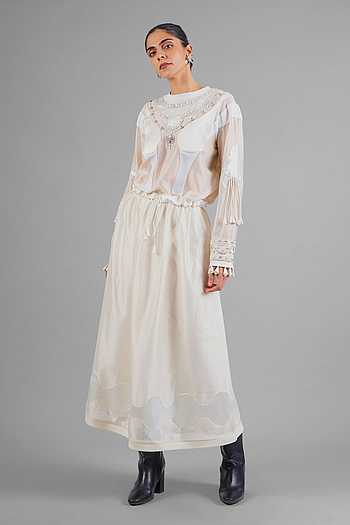 Embroidered Top & Flared Skirt Set