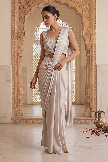 Hand Embroidered Sequin Satin Saree Set