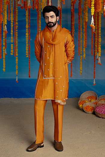 Saffron Gota Patti Work Kurta Set
