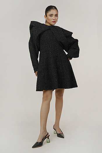 Exaggerated Sleeve Tweed Dress