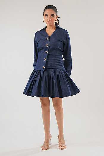 Denim Tailored Shirt With Fit & Flare Skirt