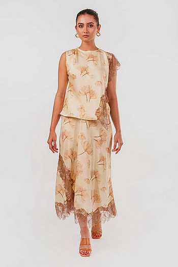Floral Satin Lace Top & Skirt Co-ord Set