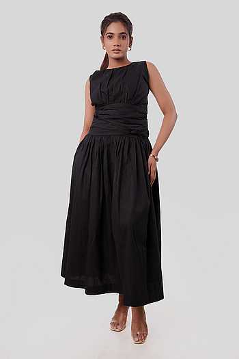 Knotted Gathered Crew Neck Dress