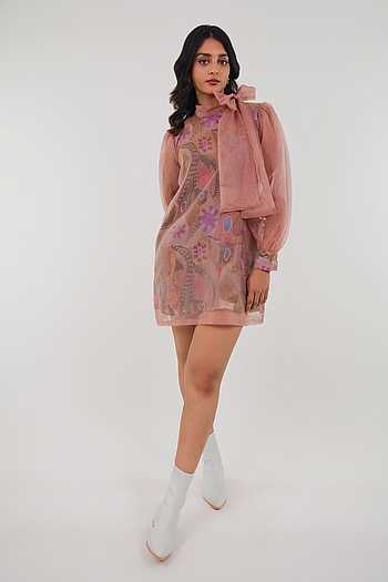 Printed Bow Mini Dress