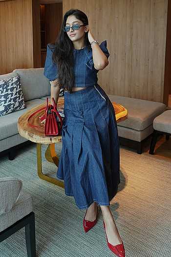 Sculpted Denim Top & Skirt Co-ord Set