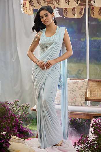 Pre-Draped Saree With Embroidered Corset