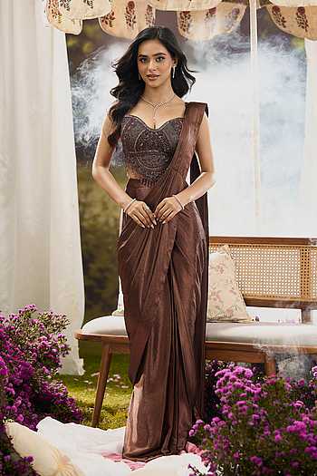 Silk Pre-Draped Saree With Embroidered Blouse