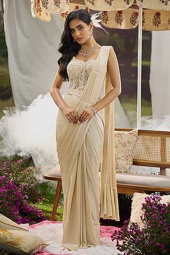 Pre-Draped Saree With Net Embroidered Corset