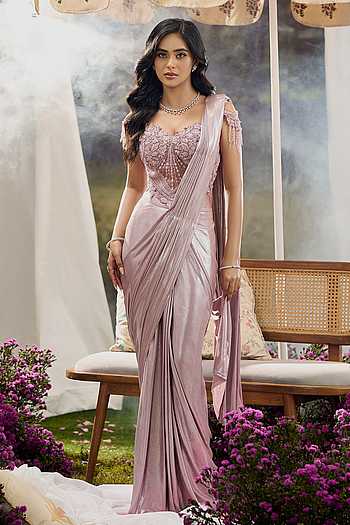 Lycra Pre-Draped Saree With Net Blouse