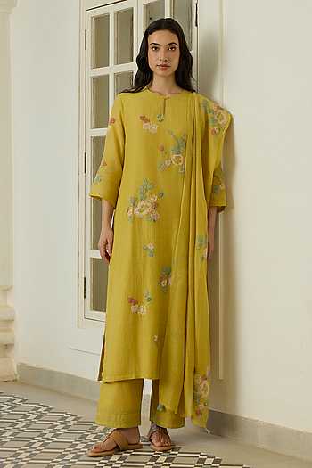 Marigold Floral Applique Work Kurta Set