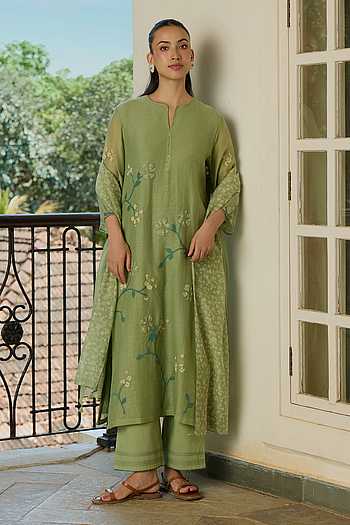 Sage Applique Work Kurta Set