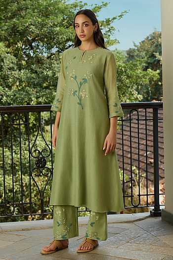 Sage Applique Work Kurta & Pant Set