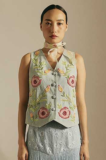 Garden Of Roses Denim Vest