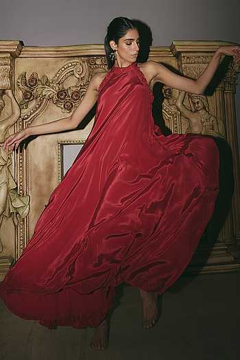Crimson Cotton Linen Gown