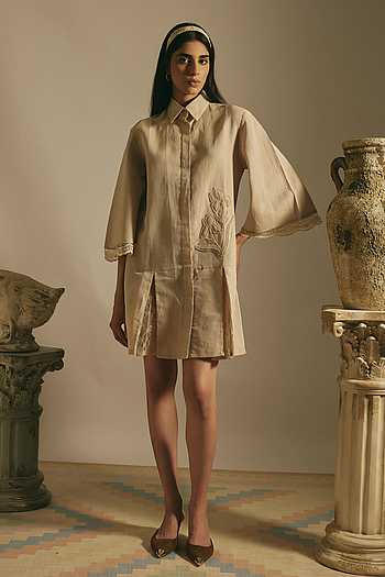 Desert Applique Cotton Linen Dress