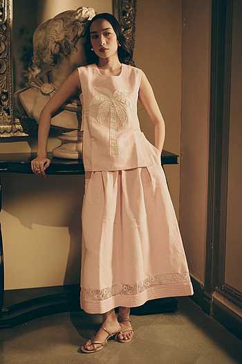 Palm Embroidered Top & Skirt Set