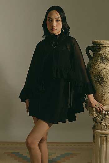 Midnight Ruffle Cape Dress