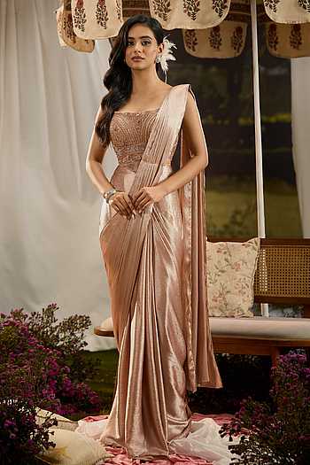 Pre-Draped Silk Saree With Embroidered Blouse