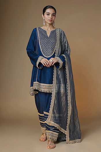 Midnight Blue Choga Kurta Salwar Set