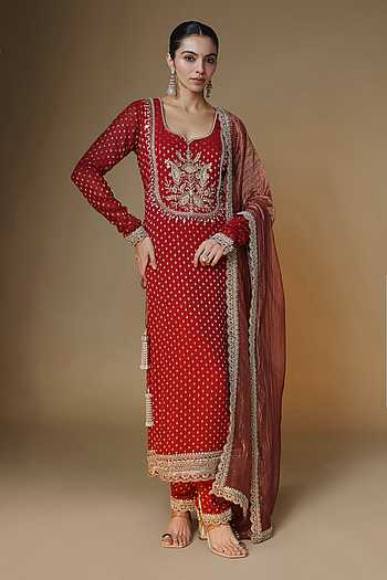Red Banarasi Butti Kurta Set