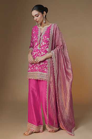 Raspberry Pink Jaal Kurta Palazzo Set