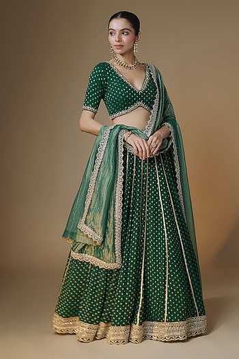 Emerald Green Banarasi Butti Lehenga Set