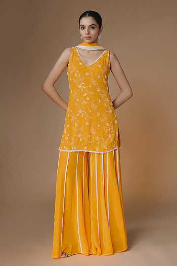 Floral Embroidered Kurta Sharara Set