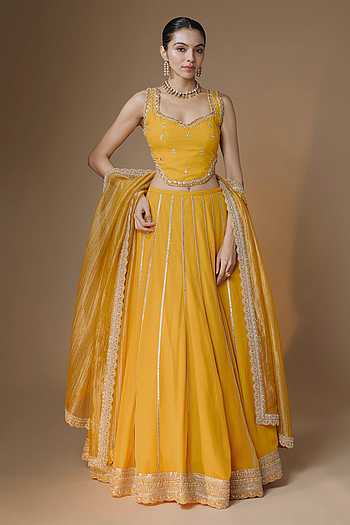 Sunset Yellow Embroidered Corset Lehenga Set