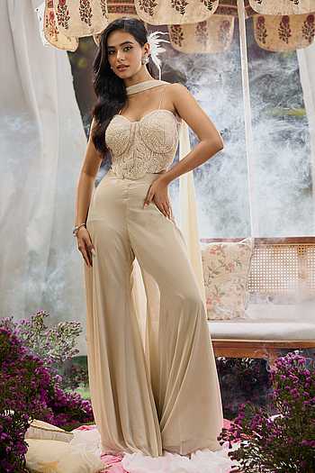 Net Embroidered Blouse Palazzo Set
