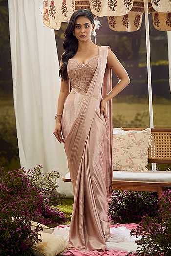 Silk Pre-Draped Saree With Net Blouse