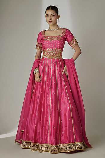 Silk Chanderi Embroidered Lehenga Set