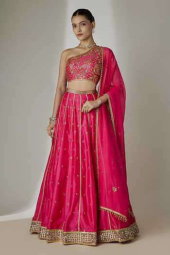 Hand Embroidered Silk Chanderi Lehenga Set