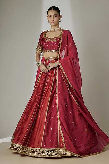 Silk Chanderi Embroidered Lehenga Set