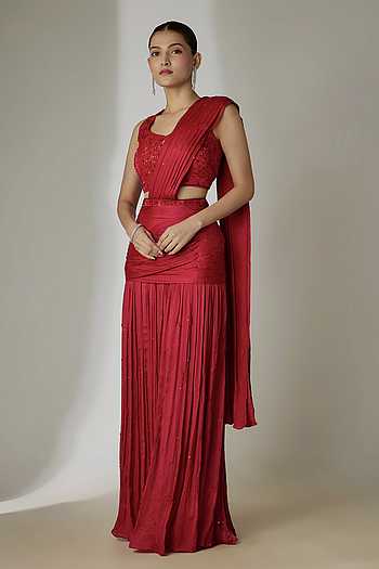Pleated Pre-Draped Saree With Blouse
