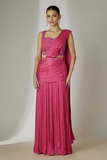 Pleated Pre-Draped Saree With Blouse
