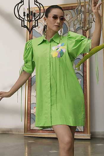 Zinnia Lime Green Shirt Dress
